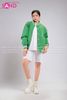  Outfit Phối Sẵn - ( HST0001 Quần Short Trắng Form Rộng Nam phối HAK0903 Áo Khoác Bomber Bóng Chày Viền Trắng Xanh Lá)) 