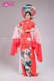  TAE0409 Áo Dài Thiết Kế Tay Voan Hoạ Tiết Sen Táp Đỏ - Màu Đỏ ( KÈM MẤN ) 