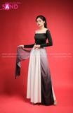  TMC1201 Váy Múa Cổ Trang Trắng Đen DQU1203 Quạt Dải Lụa Trắng Loang Đen 