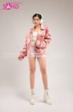  Outfit Phối Sẵn - (HAK0502 Áo Khoác Cổ Sơ Mi Vải Bóng Túi Hộp - Hồng phối Quần Short Trắng ) 