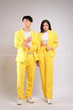  Outfit Phối Sẵn - (HQD0303 Quần Tây Suông Nam Đủ Màu - Vàng Tươi HAV0303 Áo Khoác Vest Nam Đủ Màu - Vàng Tươi) 