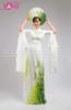  TAE0019 Áo Dài Thiết Kế Tay Voan Xoè Hoạ Tiết Tre Xanh - Màu Trắng  ( KÈM MẤN ) 