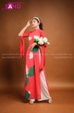  TAC0417 Áo Dài Cách Tân Họa Họa Tiết Hoa Đỏ - Nữ 