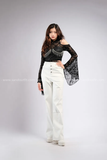  Outfit Phối Sẵn - (Quần Dài Da Trắng Ống Suông phối Bodysuit Ren) 