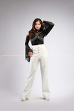  Outfit Phối Sẵn - (Quần Dài Da Trắng Ống Suông phối Bodysuit Ren) 