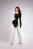  Outfit Phối Sẵn - (Quần Dài Da Trắng Ống Suông phối Bodysuit Ren) 