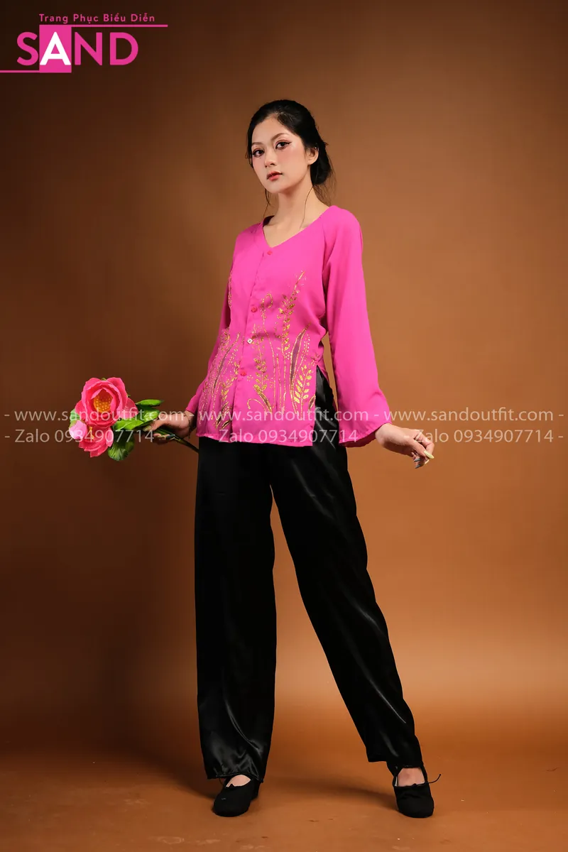  TBL0501 Áo Bà Ba Hoạ Tiết Kim Tuyến Hồng 