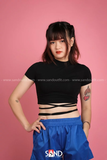  Áo Croptop Ngắn Tay Đan Dây - Đen 