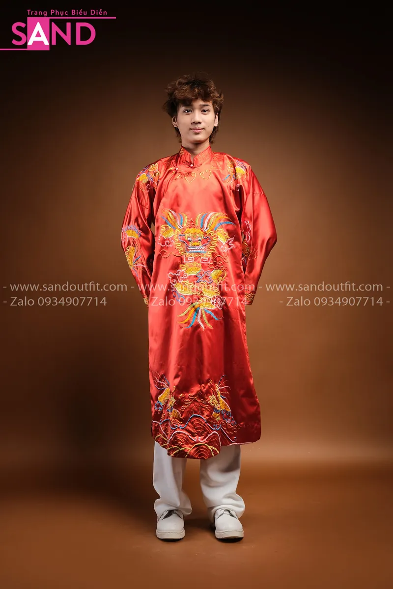 Áo Dài Gấm Nam Họa Tiết Rồng Đỏ – Sand Outfit