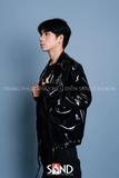  HAD0103 ​ Áo Khoác Bomber Cổ Sơ Mi Da Bóng 
