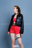  Áo Khoác Da Croptop Túi Hộp Da Lì 