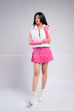 Outfit Phối Sẵn - (Váy Hồng Áo Quây Da Hồng phối HAP0001 Áo Gile Phao Croptop Không Tay - Trắng) 
