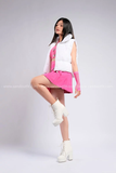  Outfit Phối Sẵn - (Váy Hồng Áo Quây Da Hồng phối HAP0001 Áo Gile Phao Croptop Không Tay - Trắng) 