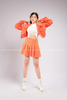  Outfit Phối Sẵn - (Chân Váy Xếp Li Cam phối Áo Khoác Cam) 