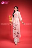  TAC0519 Áo Dài Tơ 4 Tà - In Hoạ Tiết Hoa Đỏ Và Chim 