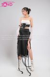  Outfit Phối Sẵn - ( HVD0102 Đầm Body Cúp Ngực Tua Rua Đính Hoa - Đen phối  Nịt Corset Da Đen) 