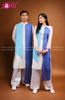  TAD0809 Áo Dài Nam Cách Tân Phối Táp Xanh Dương (Thư Pháp) 