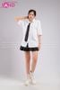  Outfit Phối Sẵn - (HVX0101 Chân Váy Xếp Li Đen phối HAS0002 Áo Sơmi Trắng Ngắn Tay Thấy Nút Mẫu 2 nhập về sau) 