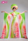  TAE0902 Áo Dài Trình Diễn Tay Lơi Hoạ Tiết Hoa Hồng - Màu Xanh Lá  ( KÈM MẤN ) 
