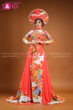  TAE0406 Áo Dài Thiết Kế Tà Dài Đỏ Hoạ Tiết Hoa Mai Chim Phượng ( KÈM MẤN ) 
