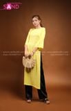  TAC0302 Áo Dài Gấm Suông Cổ Tròn - Vàng 