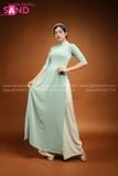  TAA0902 Áo Dài Truyền Thống Lụa Mỹ -Xanh Ngọc Tay Lửng 