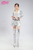  Outfit Phối Sẵn - (Áo Khoác Crop Bạc phối Váy Bạc 2 Tầng) 