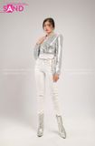  Outfit Phối Sẵn - (Quần Legging Trắng phối Áo Crop Kim Sa Tua Rua) 