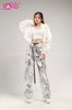 Outfit Phối Sẵn - (HQJ0201 Quần Bạc Jogger Phối Nịt phối HAK0001 Áo Khoác Croptop Bomber Trắng Dài Tay Chun)