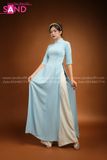  TAA0802 Áo Dài Truyền Thống Lụa Mỹ -Xanh Da Trời Tay Lửng 