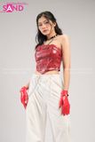  Outfit Phối Sẵn - (Quần Nắp Ngang Trắng phối Áo Quây Da Bóng Đỏ) 