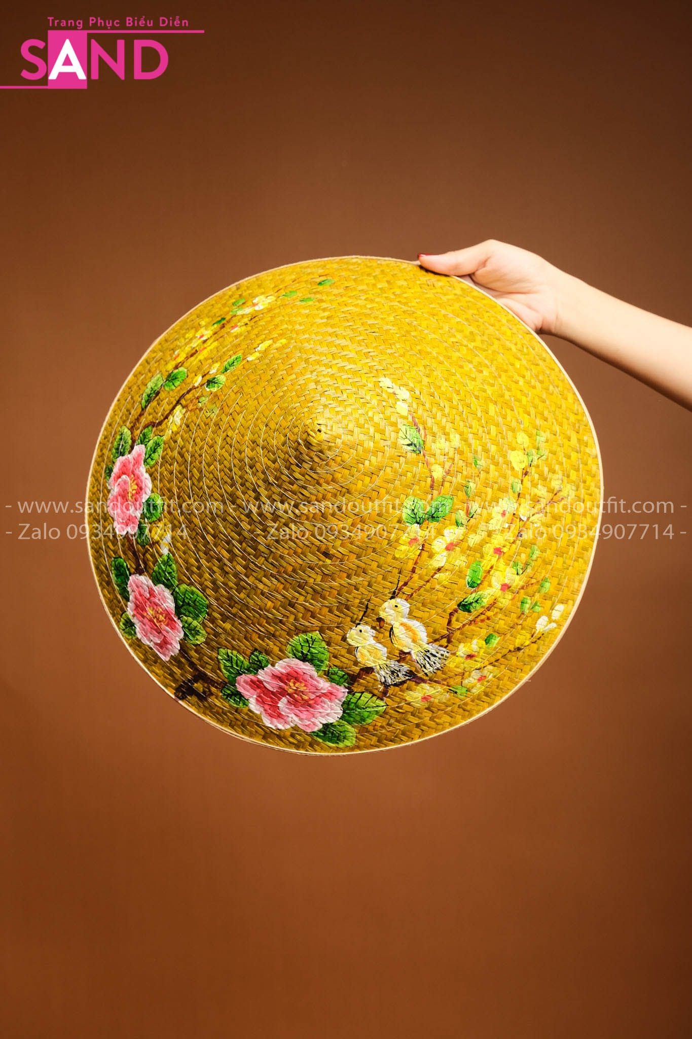  DNL0304 Nón Cỏ Bàng Vẽ - Hoa Hồng vàng 