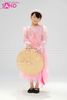  KYK0503 Set Tứ Thân Yếm Kim Sa Hồng Phối Khoác Tơ Sống Hồng Quần Váy Hồng (kèm vấn) 