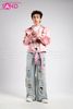  Outfit Phối Sẵn - (HQB0806 Quần Jean Túi Hộp Ống Rộng Ống Rách Mẫu 6 phối HAK0502 Áo Khoác Cổ Sơ Mi Vải Bóng Túi Hộp - Hồng) 