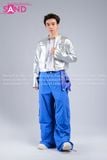  Outfit Phối Sẵn - (Áo Khoác Bạc Túi Khóa Kéo Form Cứng phối Quần Nắp Ngang Xanh Dương) 