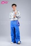  Outfit Phối Sẵn - (Áo Khoác Bạc Túi Khóa Kéo Form Cứng phối Quần Nắp Ngang Xanh Dương) 