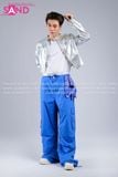  Outfit Phối Sẵn - (Áo Khoác Bạc Túi Khóa Kéo Form Cứng phối Quần Nắp Ngang Xanh Dương) 