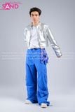  Outfit Phối Sẵn - (Áo Khoác Bạc Túi Khóa Kéo Form Cứng phối Quần Nắp Ngang Xanh Dương) 