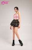  Outfit Phối Sẵn - (Áo Bra Kim Sa Hồng phối Quần Váy Ngắn Xoè 2 Tầng) 