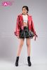  Outfit Phối Sẵn - ( HVV0101 Váy Xếp Li Da Đen 2 Tầng phối HAD0102 Áo Khoác Da Bóng Tay Phồng - Đỏ) 