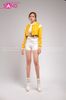  Outfit Phối Sẵn - (Set Quần Short Trắng Phối Áo Khoác Da Croptop Vàng) 
