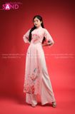  TAC0515 Áo Dài Tơ 4 Tà - Hồng In Hoạ Tiết Hoa Đỏ 