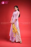  TAC0703 Áo Dài Tơ 4 Tà - Thêu Hoa Nhí Tím Cách Tân 