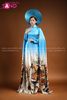 TAE0802 Áo Dài Thiết Kế Tay Lơi Hoạ Tiết Phố Cổ - Màu Xanh Dương ( KÈM MẤN )