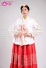  TNH0104 Hanbok Áo Trắng Váy Đỏ Gấm In Nhũ 