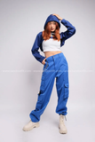  Outfit Phối Sẵn - (Quần Thụng Xanh Dương phối Cutout Hoodie Xanh Dương) 