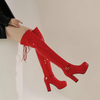  Giày Boot Bóng đùi cao cổ gót nhọn - Đỏ 