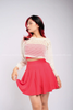  Outfit Phối Sẵn - (Váy Xếp Li Đỏ phối Áo Lưới Trắng Croptop) 