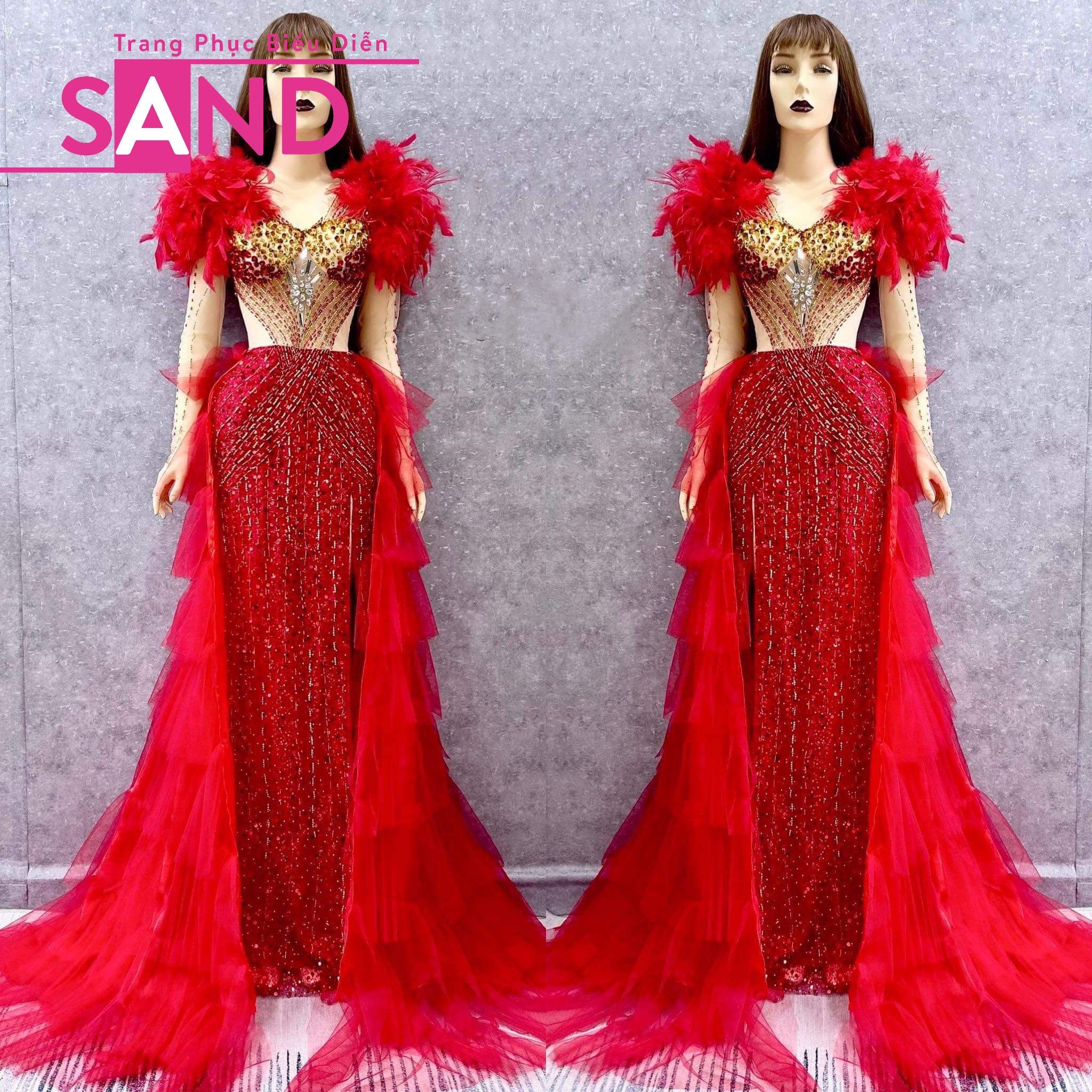Váy dạ hội đỏ lệch vai thiết kế nhún eo cách điệu lạ mắt - D401