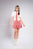  Outfit Phối Sẵn - (Chân Váy Caro Đỏ phối Áo Sơmi Tay Phồng) 
